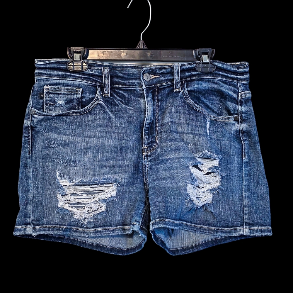 Judy Blue Distressed Dark Blue Denim Shorts